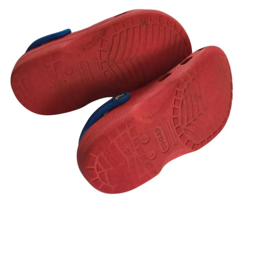 Crocs X Marvel Kids Size 1 Red Blue Spiderman Crocs